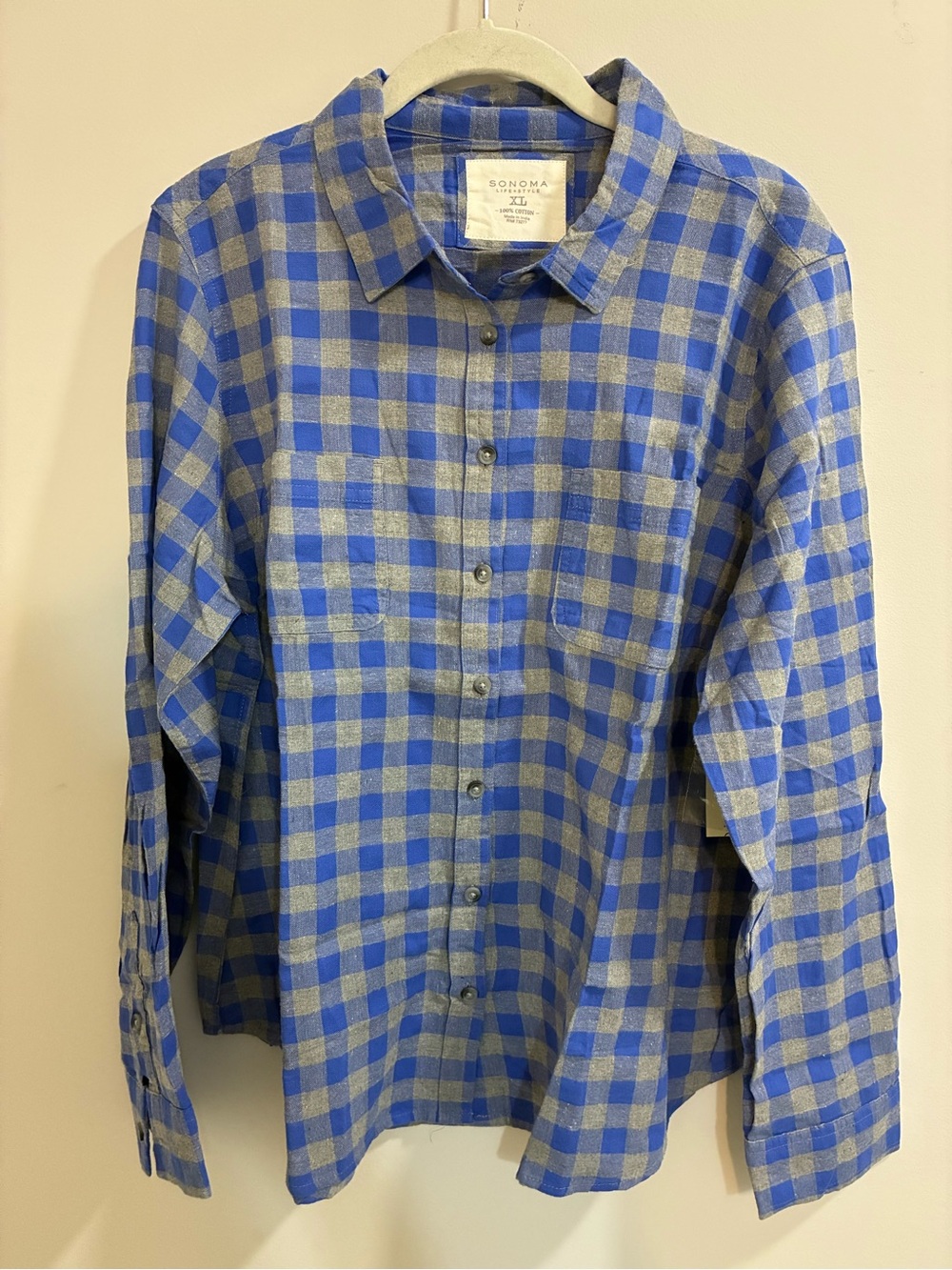 Sonoma Blue and Gray Plaid Button-Down Shirt